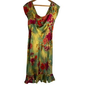 Anthropology Possibility 100% Silk Boho Dress Vibrant Floral Print Y2K Size XL